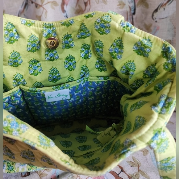 Vera Bradley Citrus Lime Elephant Floral Quilted Tote Handbag Purse FLAW STAINS - Picture 11 of 15